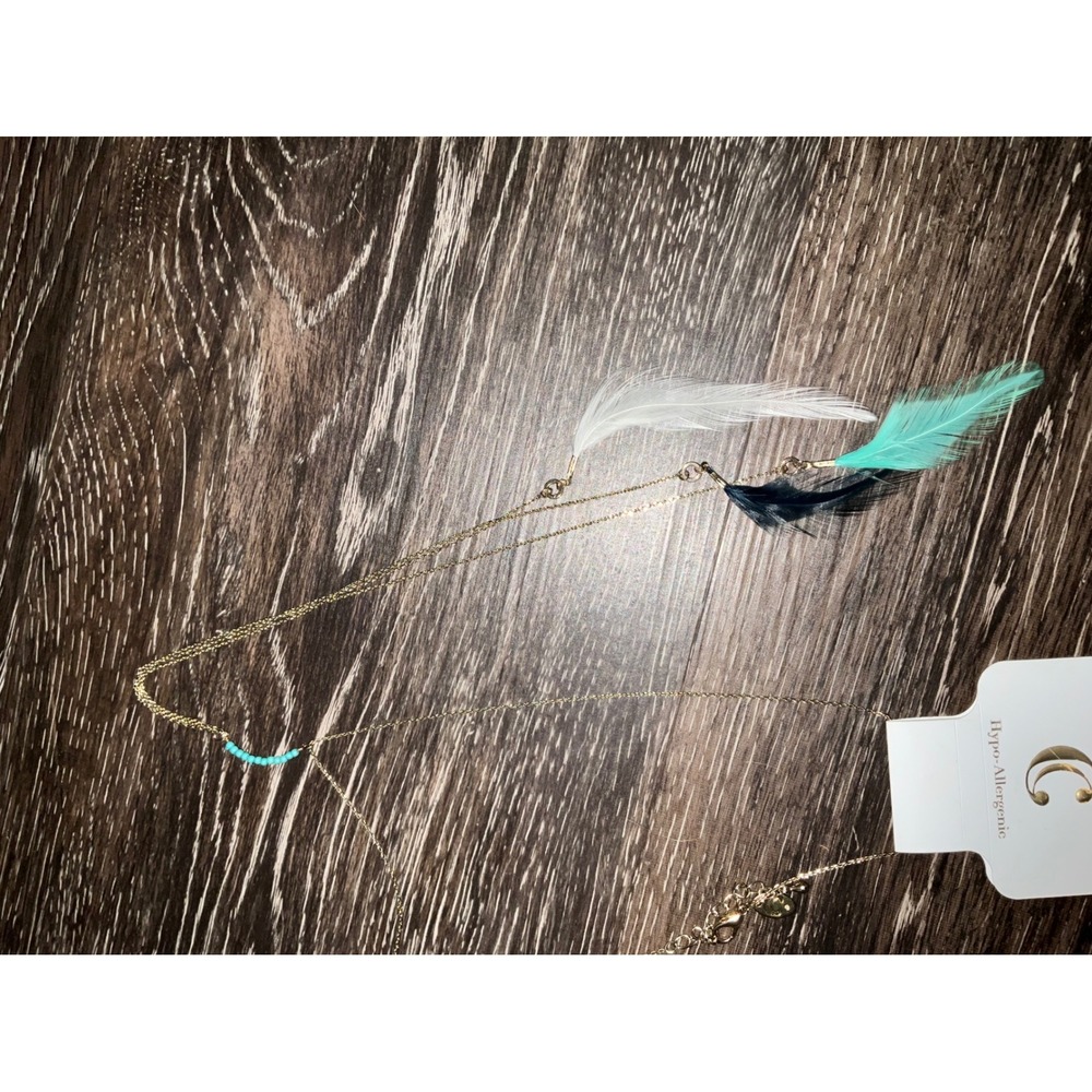Necklace Feather Charm Hypo-Allergenic Beaded Boho Festival Layered Long Chain